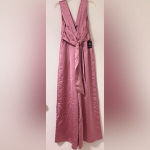 NWT  EXPRESS pink satin tie waist plazzo wide leg  jumpsuit size Small